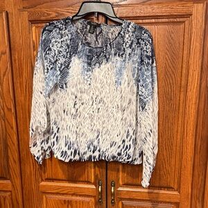 Alfani Blue and White Patterned Blouse with attached camisole/tank underneath.